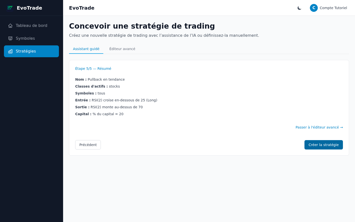 Étape 5 de l'assistant : le résumé avant création